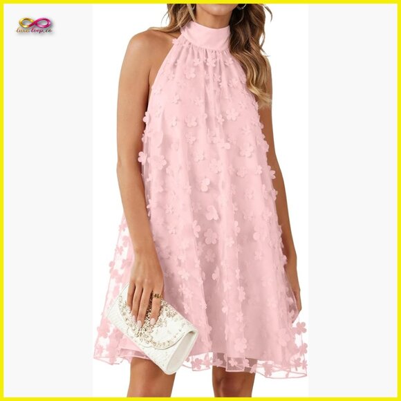 Halter Tulle Floral A-Line Mini Dress Elegant Formal Cocktail Party Wear Halter Tulle Floral A-Line Mini Dress Elegant Formal Cocktail Party Wear